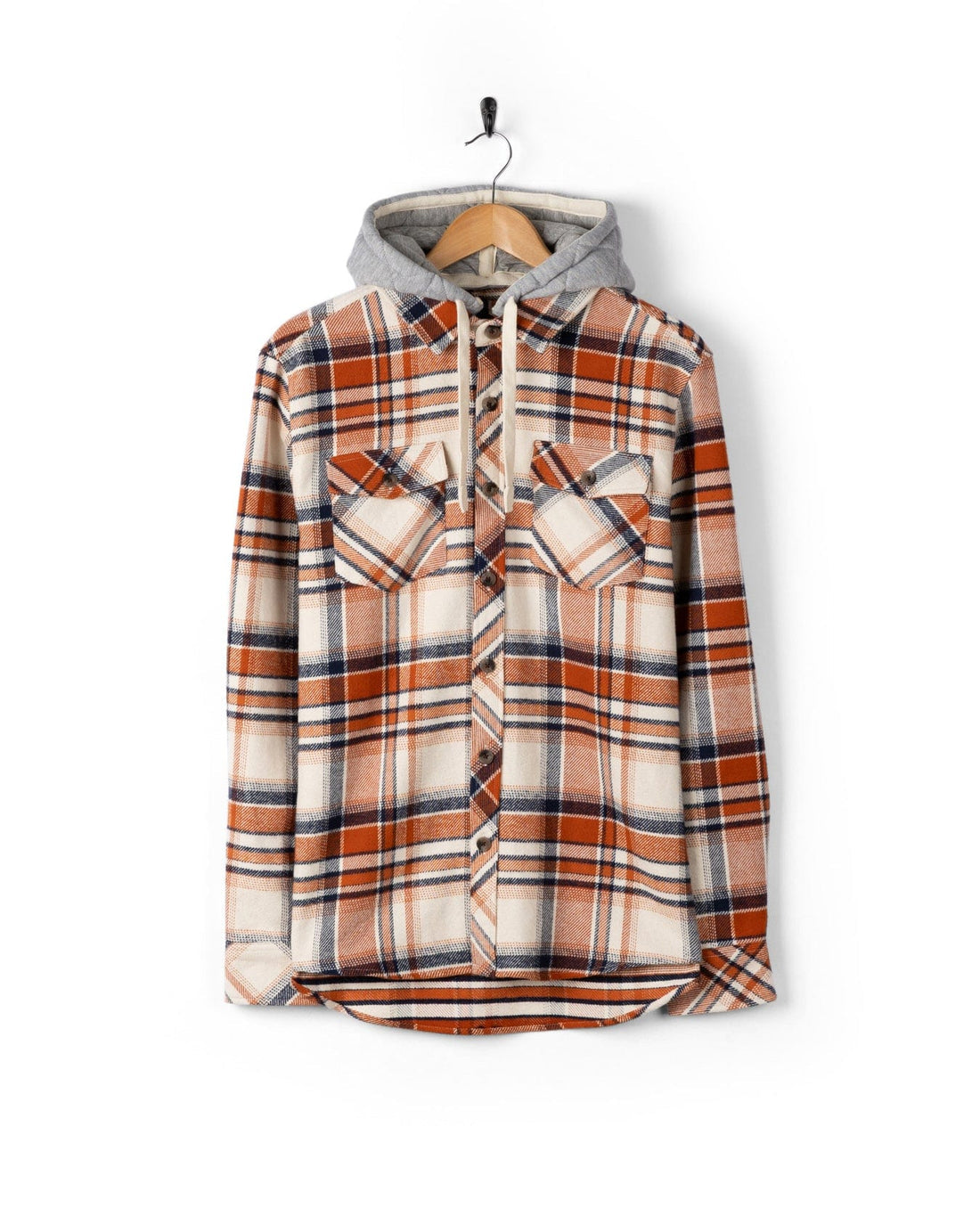Beale - Mens Hooded Check Shirt - Orange
