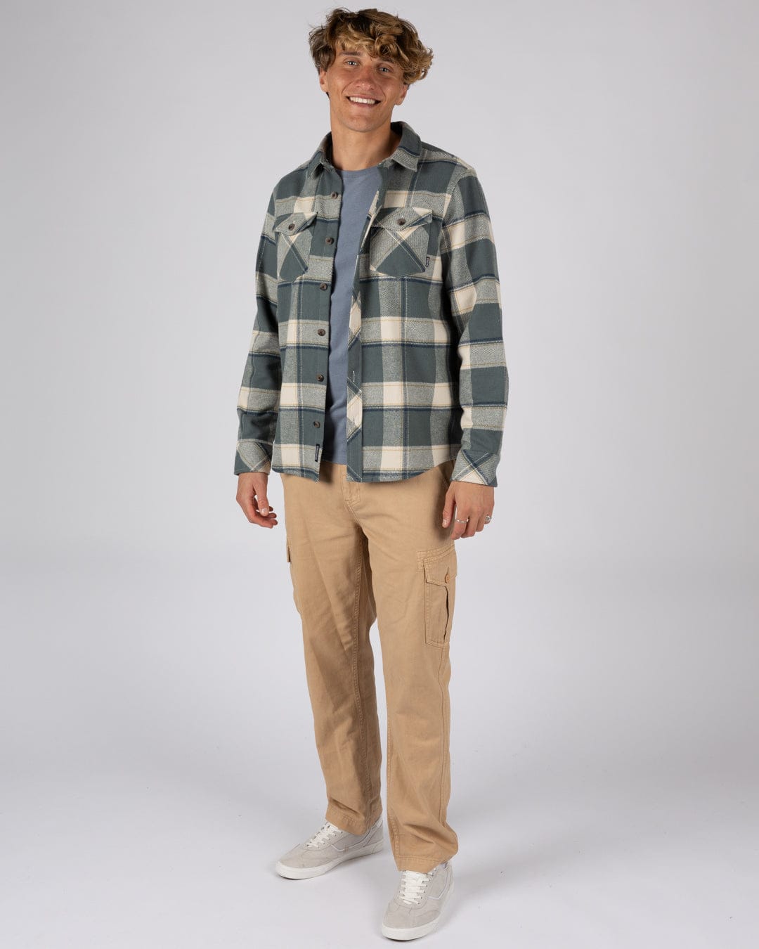 Strait Mens Hooded Flannel Shirt in Green