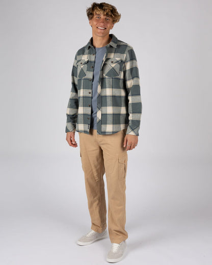 Strait Mens Hooded Flannel Shirt in Green