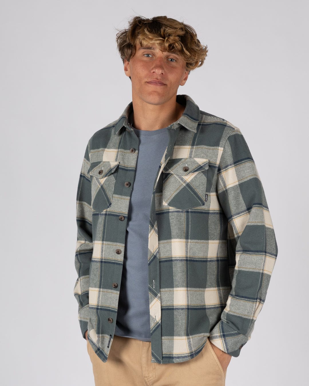 Strait Mens Hooded Flannel Shirt in Green