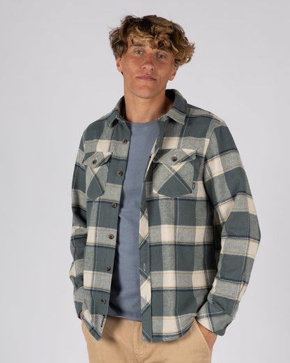 Strait Mens Hooded Flannel Shirt in Green