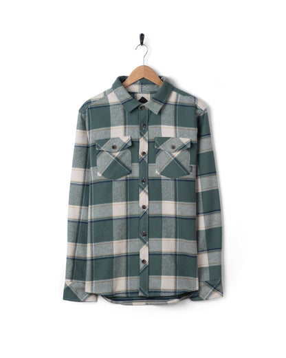 Strait Mens Hooded Flannel Shirt in Green