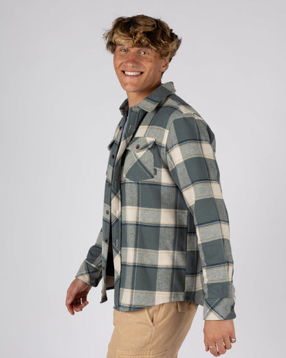 Strait Mens Hooded Flannel Shirt in Green