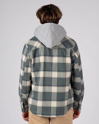 Strait Mens Hooded Flannel Shirt in Green