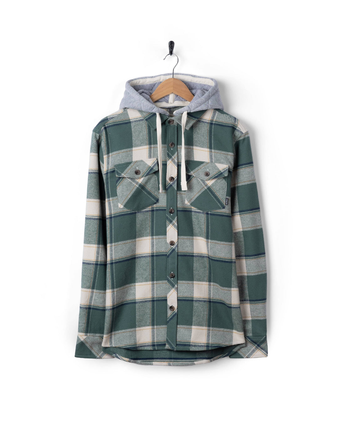 Strait Mens Hooded Flannel Shirt in Green