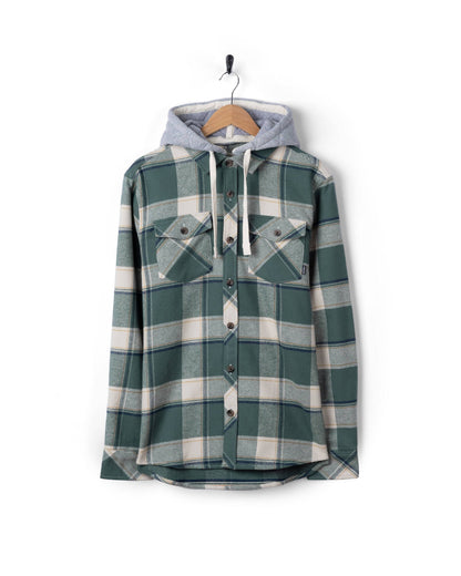 Strait Mens Hooded Flannel Shirt in Green