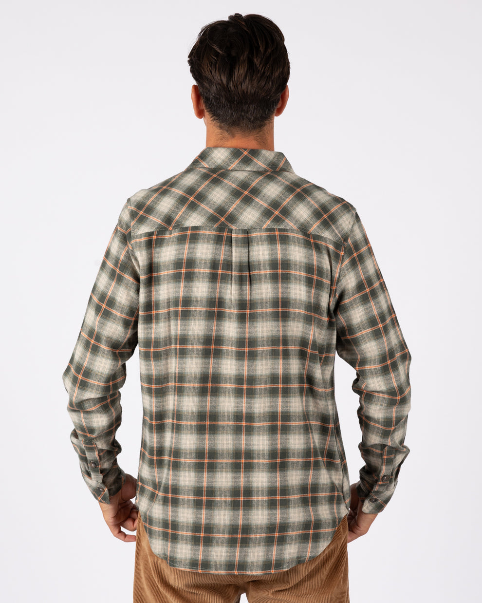 Miles Mens Flannel Shirt in Green Check