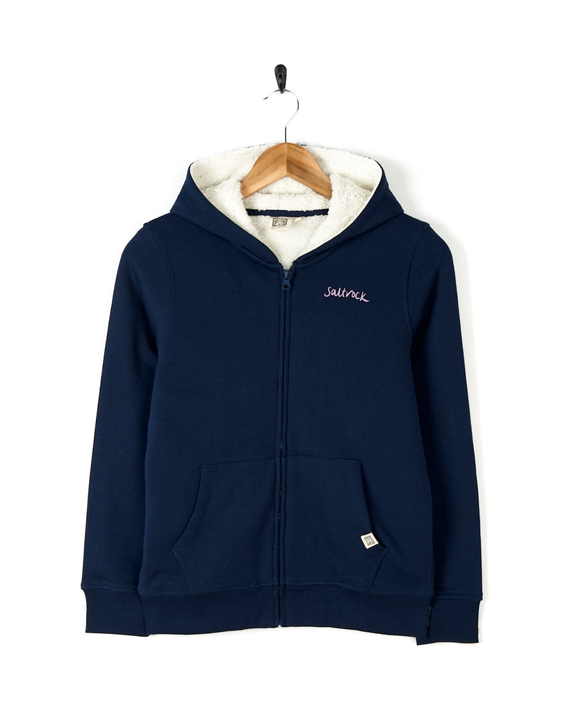 Sup Girl - Kids Borg Lined Zip Hoodie - Dark Blue