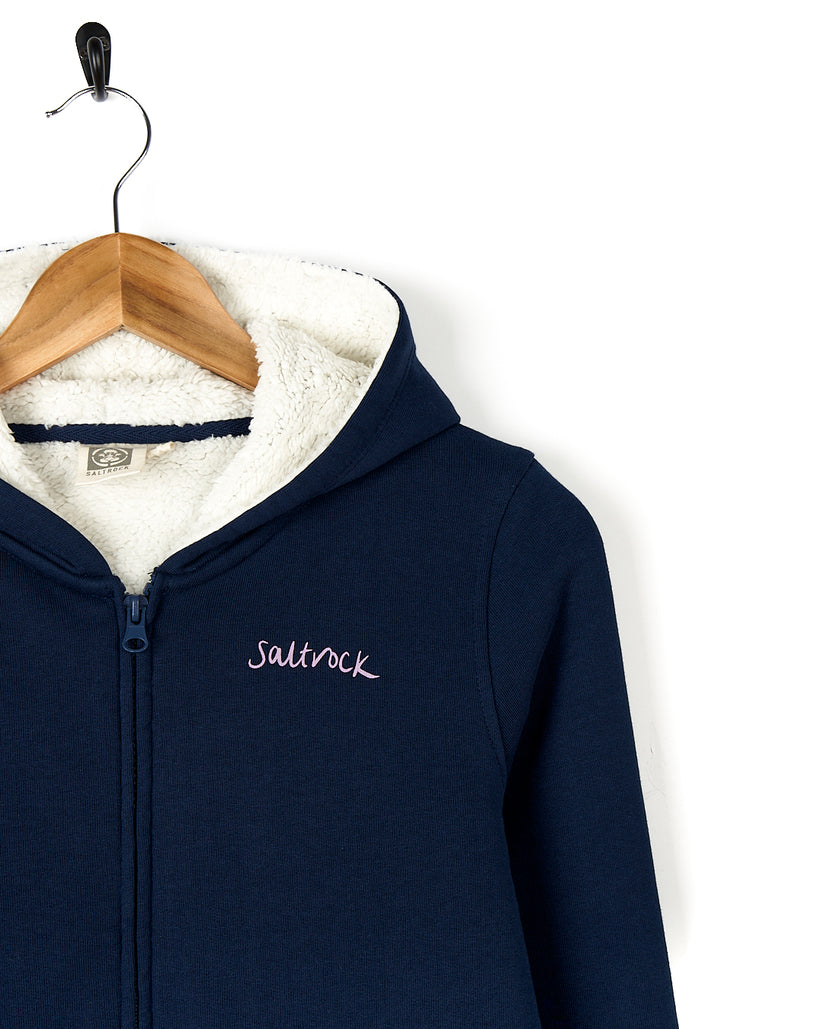 Sup Girl - Kids Borg Lined Zip Hoodie - Dark Blue