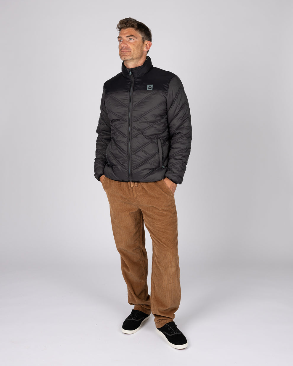 Racer Mens Water Resistant Padded Jacket in Black