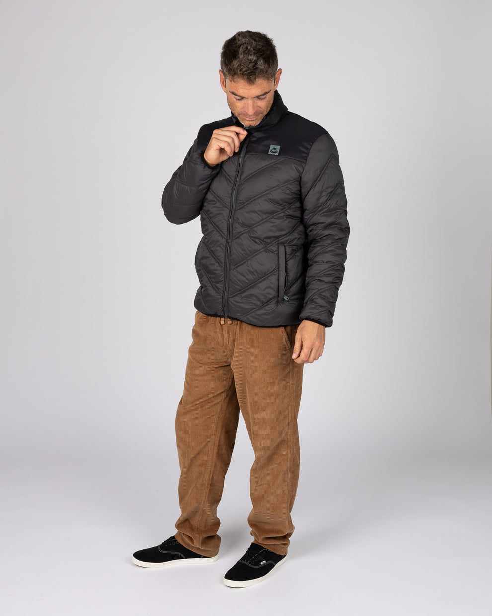 Racer Mens Water Resistant Padded Jacket in Black