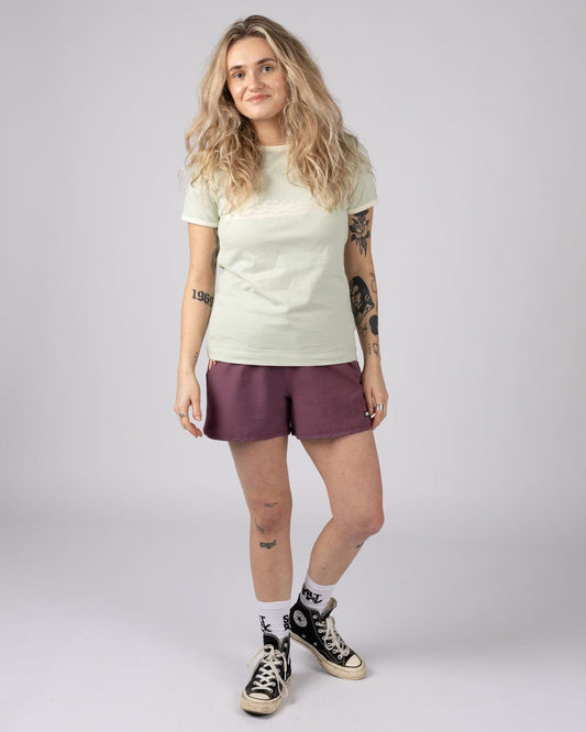 Golden Hour Womens Short Sleeve Ringer T-Shirt in Light Green