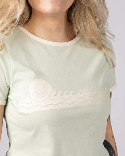 Golden Hour Womens Short Sleeve Ringer T-Shirt in Light Green