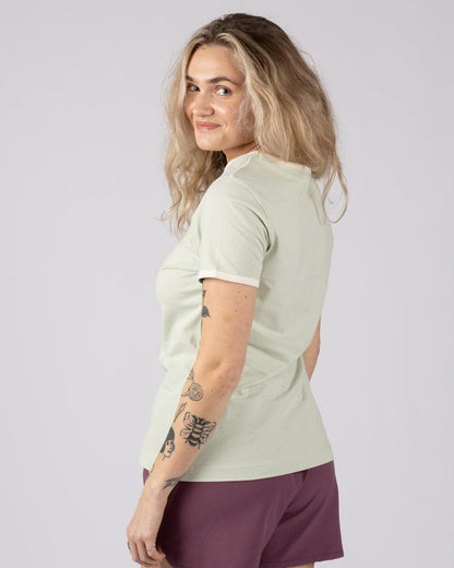Golden Hour Womens Short Sleeve Ringer T-Shirt in Light Green