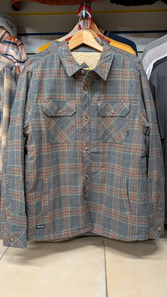 Woody - Mens Sherpa Lined Shacket - Grey/Green/Orange