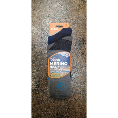 Trutrek Merino Hiker Twin Pack Mid Weight in Grey/Navy