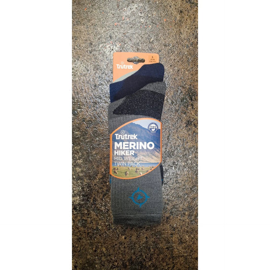 Trutrek Merino Hiker Twin Pack Mid Weight in Grey/Navy