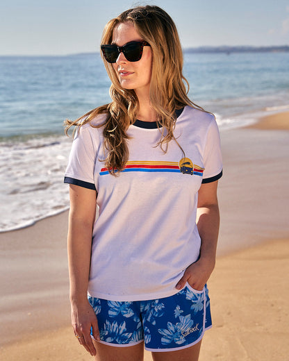 Celeste Stripe - Womens Ringer Tee - White