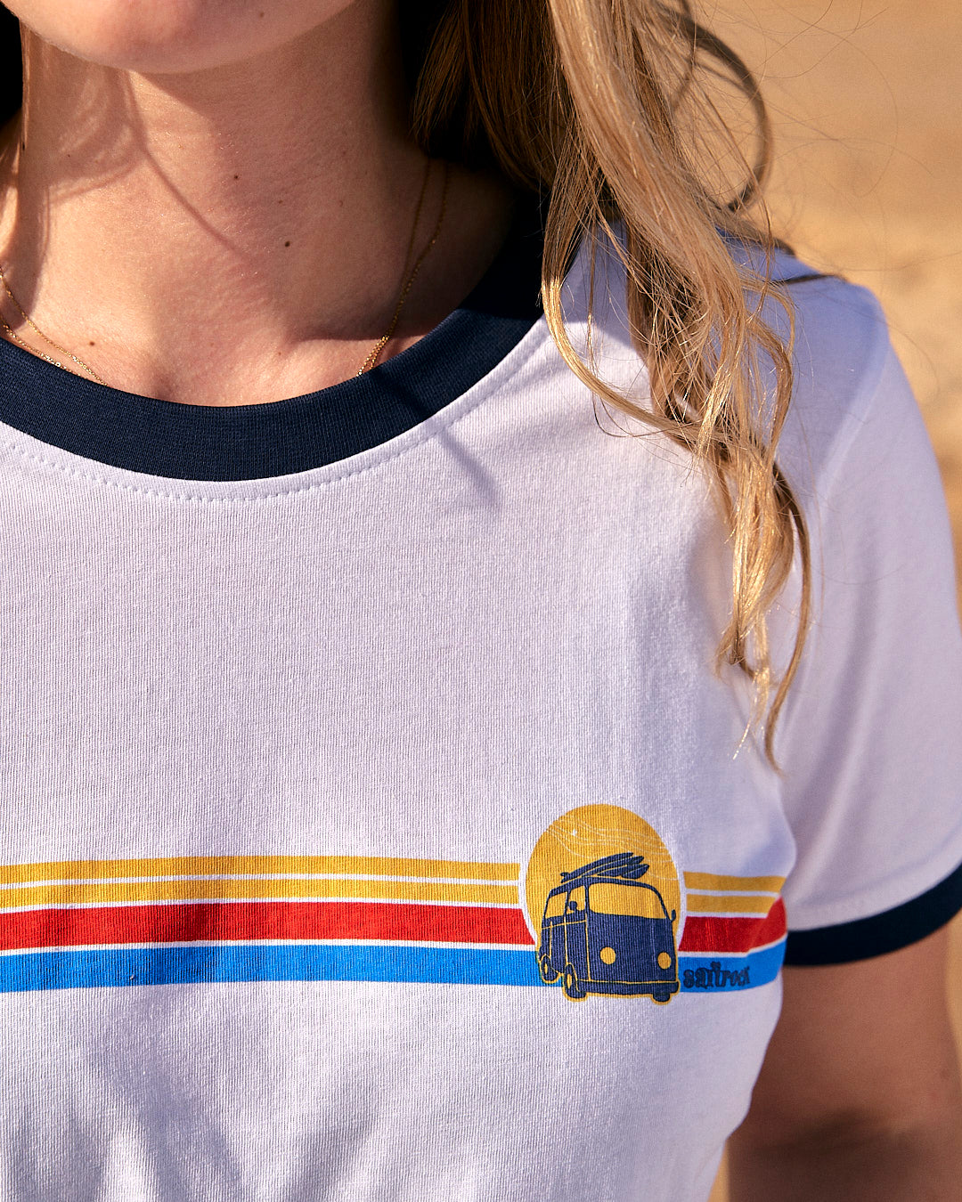 Celeste Stripe - Womens Ringer Tee - White