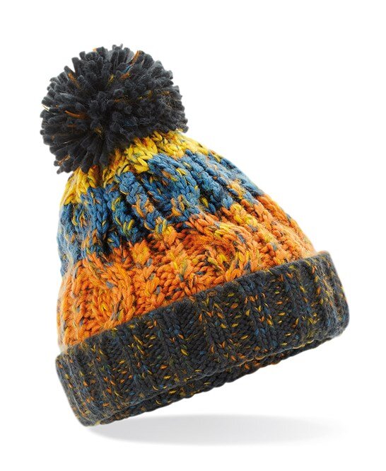 Junior corkscrew pom pom beanie