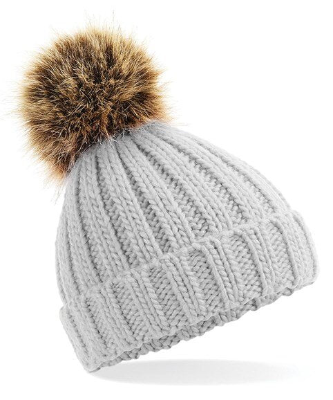 Kids Fur pop pom chunky beanie