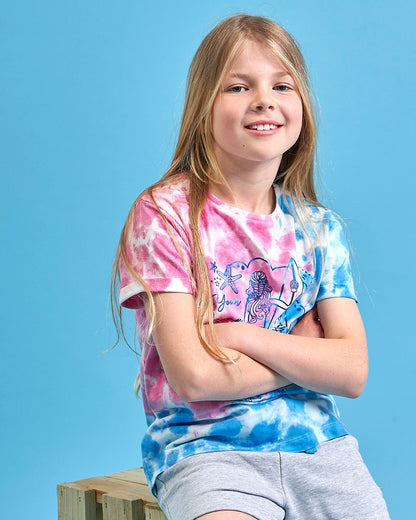 Mermaid Surf - Kids Tie Dye Short Sleeve T-Shirt - Blue/Pink