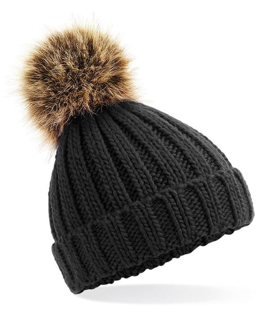 Adult Fur pop pom chunky beanie