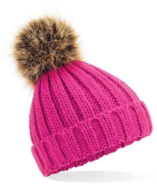 Kids Fur pop pom chunky beanie