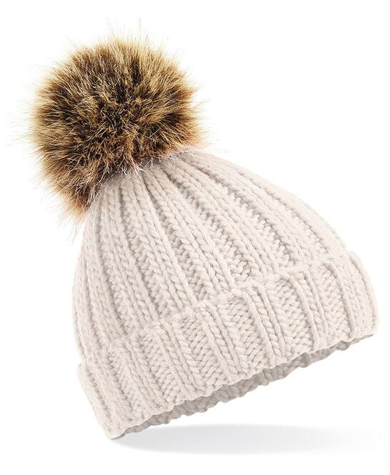 Kids Fur pop pom chunky beanie